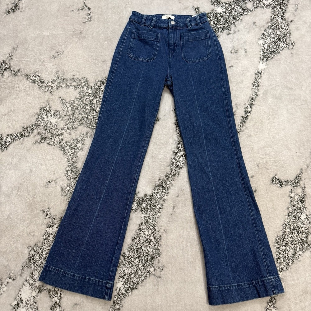 Reiss Denim Womens Size 28 High Rise Wide Leg Jeans Dark Wash Front Patch Pocket